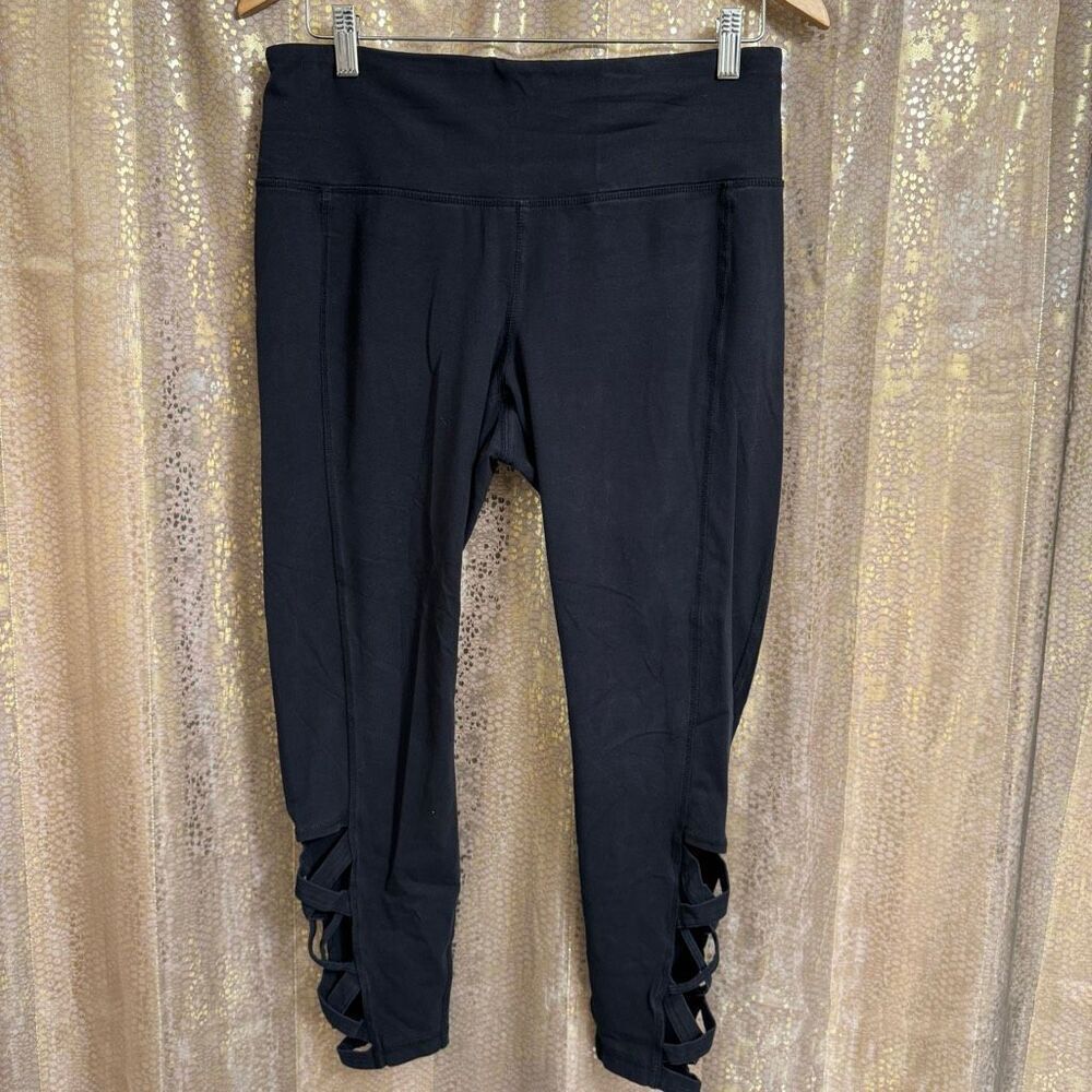 LIVI Black Cotton Lattice Ankle High Rise Leggings Large 14/16